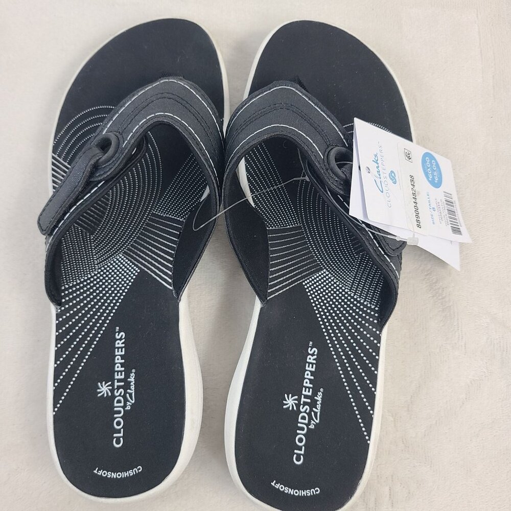 NEW Clarks Cloudsteppers Women's Black Cushioned Flip-Flops Sandals Size 8 - Picture 6 of 7